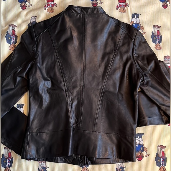 NWOT Women’s Tahari Ruffle Lambskin leather jacket / Black /Small - Picture 7 of 16